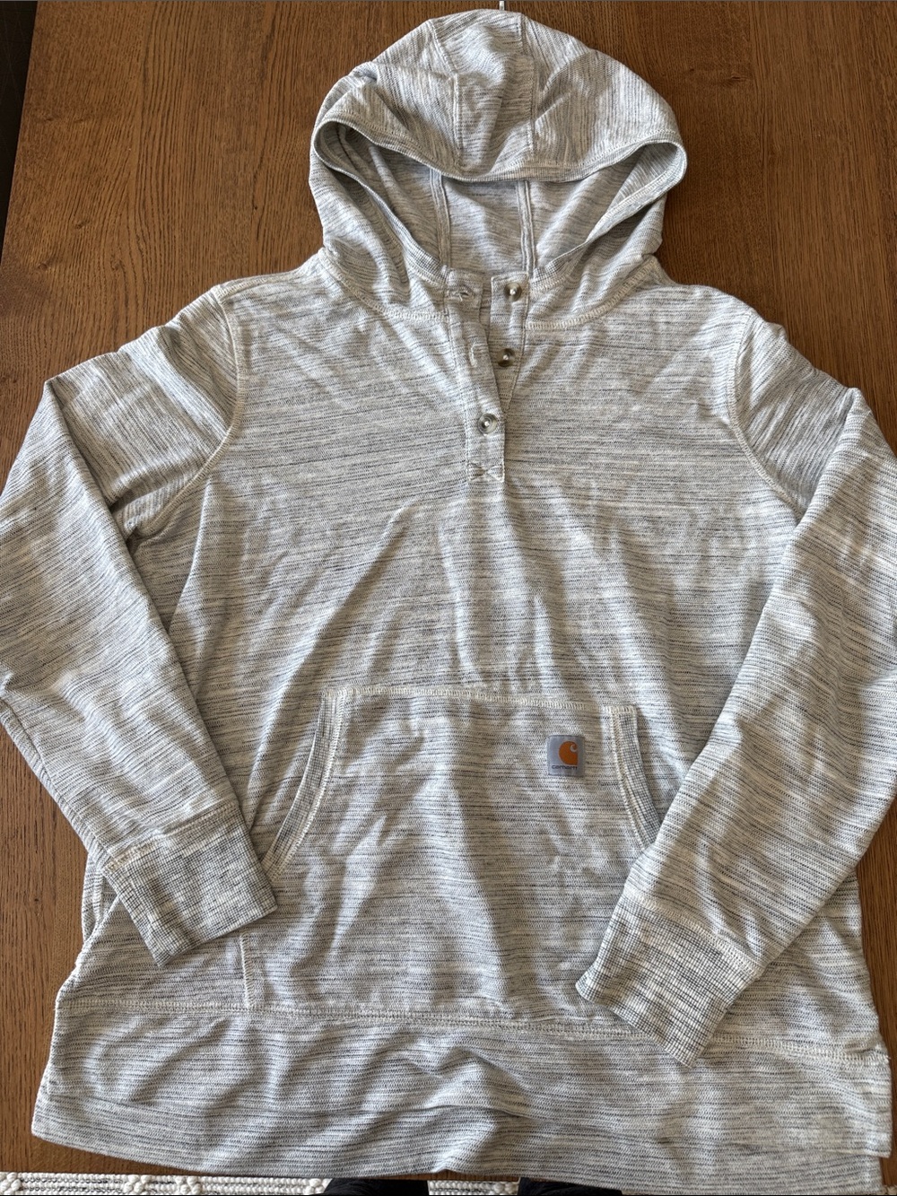 Carhartt woman’s Heather Light Gray Zip-Up Hooded Henley